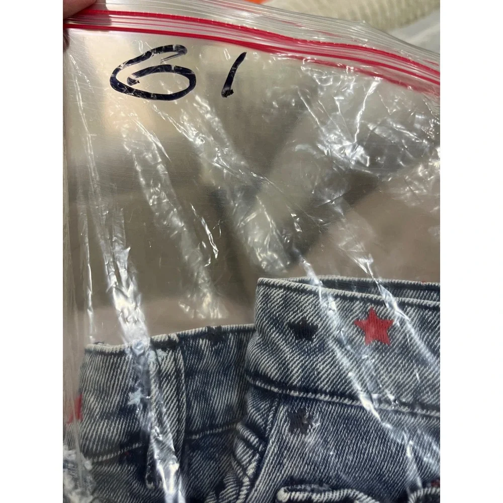 eXcuse Star Embroidered Distressed Denim Shorts Women 7/28W Blue Patriotic‎ Good